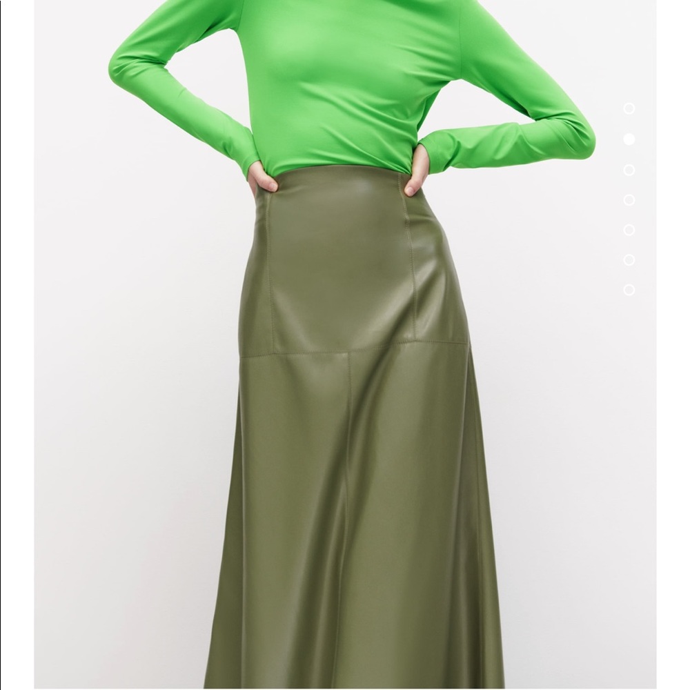 Zara Olive Green Faux Leather Maxi Skirt